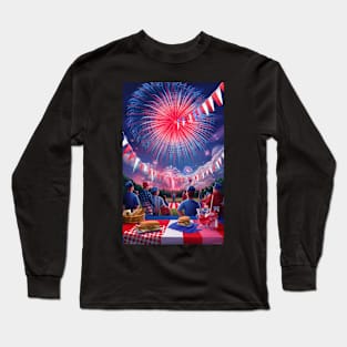 Fourth of July Patriotic Design Watching Fireworks Long Sleeve T-Shirt